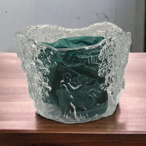 Kosta Boda, Rhapsody Art Glass Bowl, Raised Relief Ice Texture, Dancing Couples